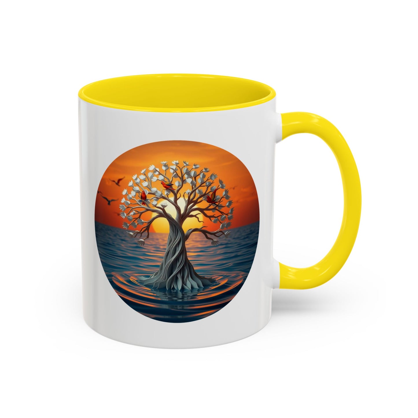 Bird Sunset Tree of Life Accent Coffee Mug - 11oz Perfect for Nature Lovers & Cozy Moments