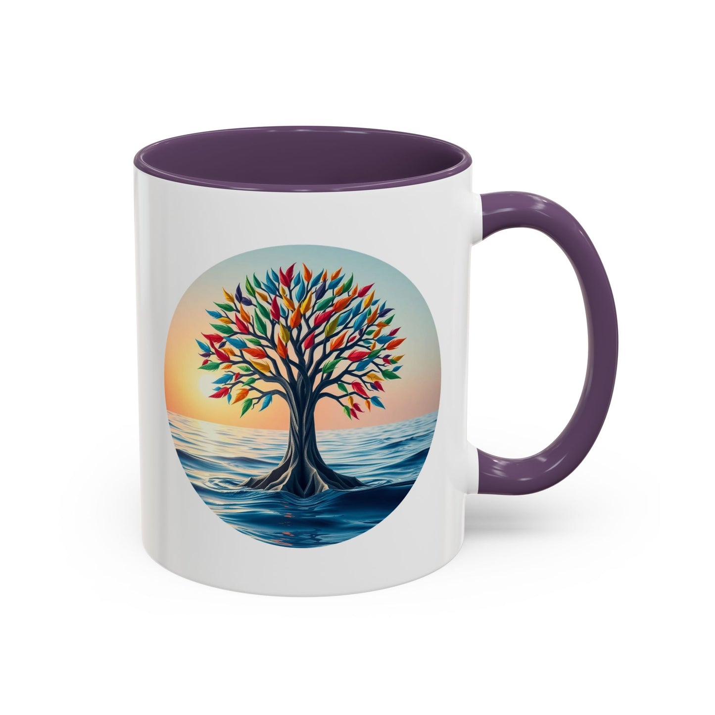 Chakra Stones Tree of Life Accent Coffee Mug - 11oz Perfect for Nature Lovers & Cozy Moments