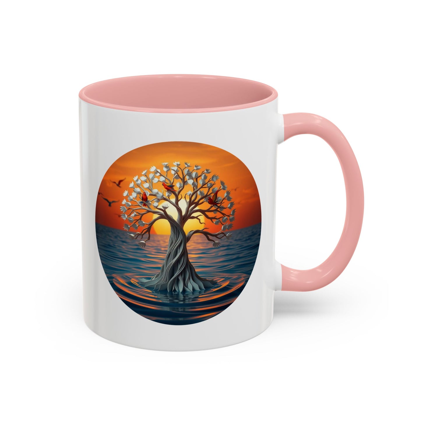 Bird Sunset Tree of Life Accent Coffee Mug - 11oz Perfect for Nature Lovers & Cozy Moments