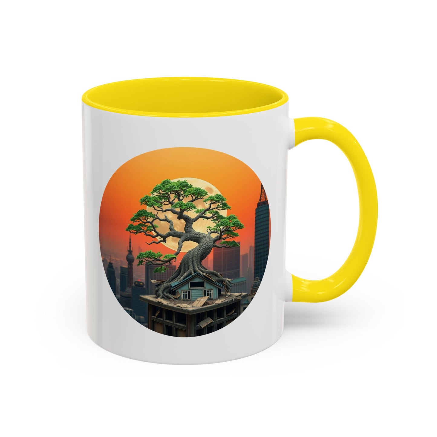 Bonsai Sunrise Tree of Life Accent Coffee Mug - 11oz Perfect for Nature Lovers & Cozy Moments