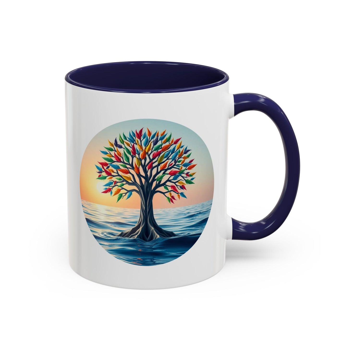 Chakra Stones Tree of Life Accent Coffee Mug - 11oz Perfect for Nature Lovers & Cozy Moments