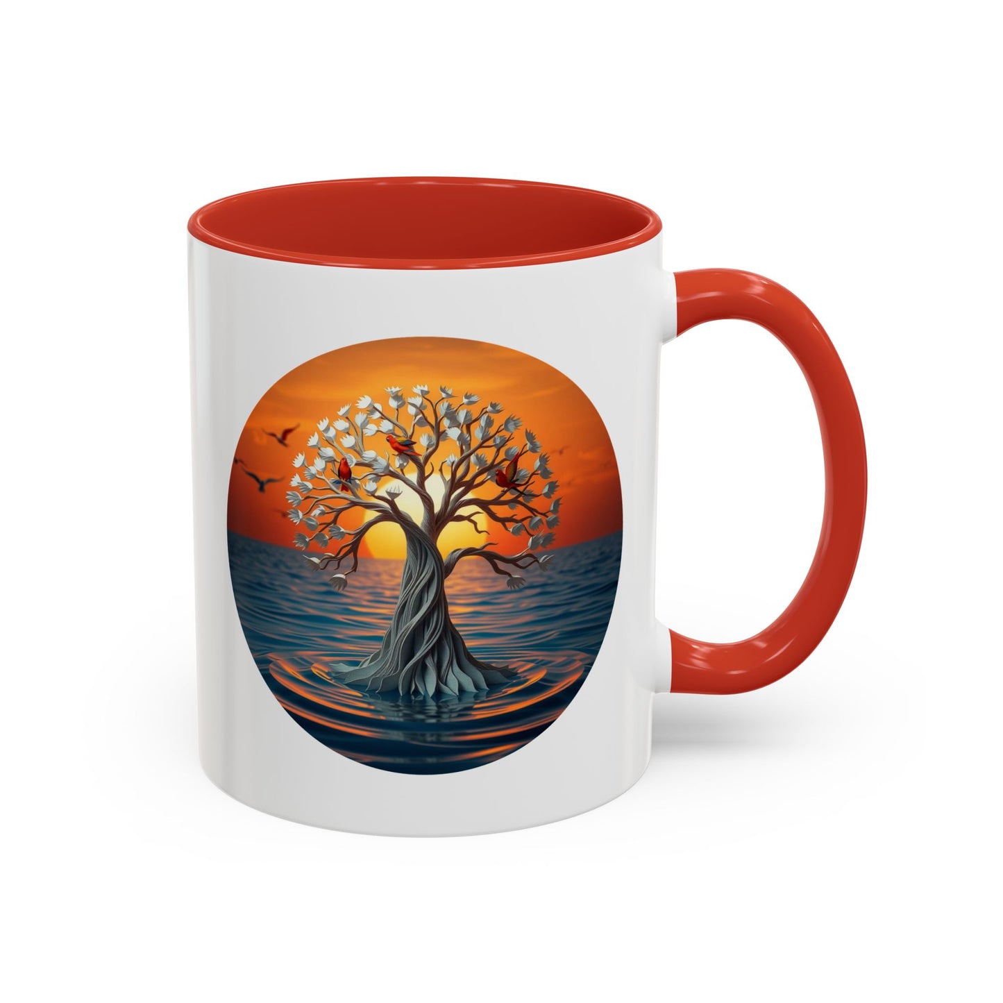 Bird Sunset Tree of Life Accent Coffee Mug - 11oz Perfect for Nature Lovers & Cozy Moments