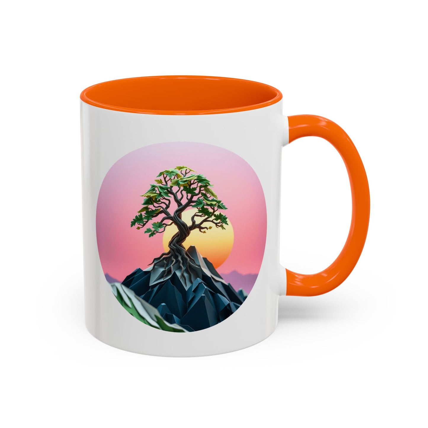 Sunset Mountain Tree of Life Accent Coffee Mug - 11oz Perfect for Nature Lovers & Cozy Moments