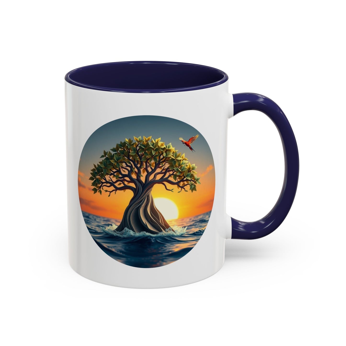Wavy Water Tree of Life Accent Coffee Mug - 11oz Perfect for Nature Lovers & Cozy Moments