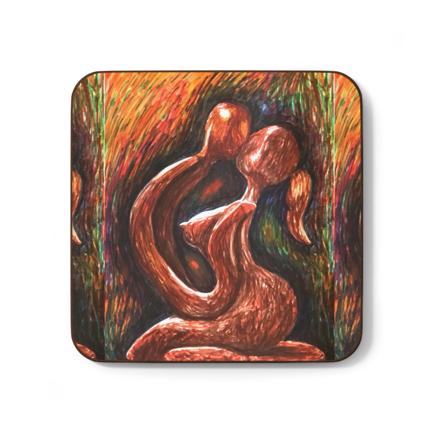 Romantic Art Coaster Set - Hardboard Drink Coasters with Couple Design