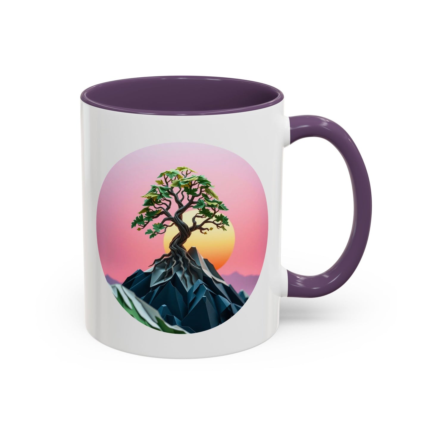 Sunset Mountain Tree of Life Accent Coffee Mug - 11oz Perfect for Nature Lovers & Cozy Moments