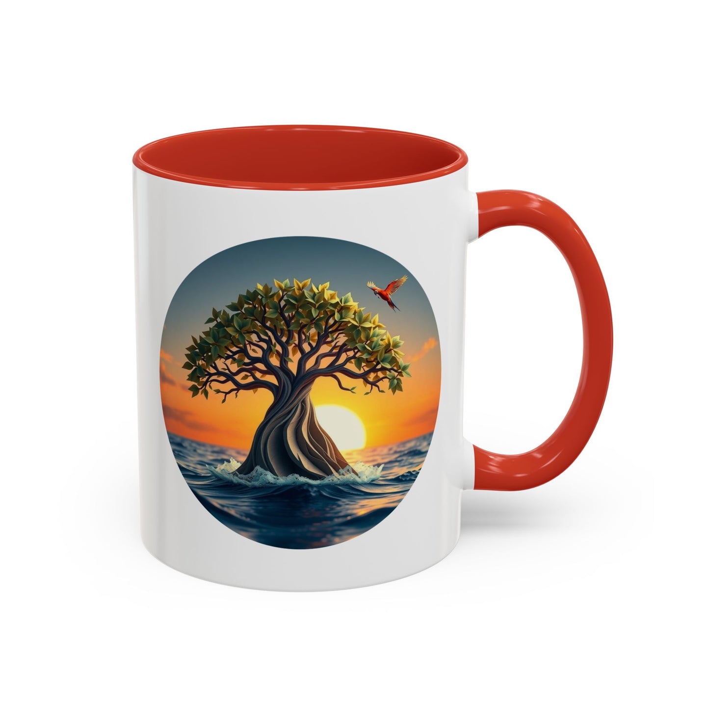 Wavy Water Tree of Life Accent Coffee Mug - 11oz Perfect for Nature Lovers & Cozy Moments