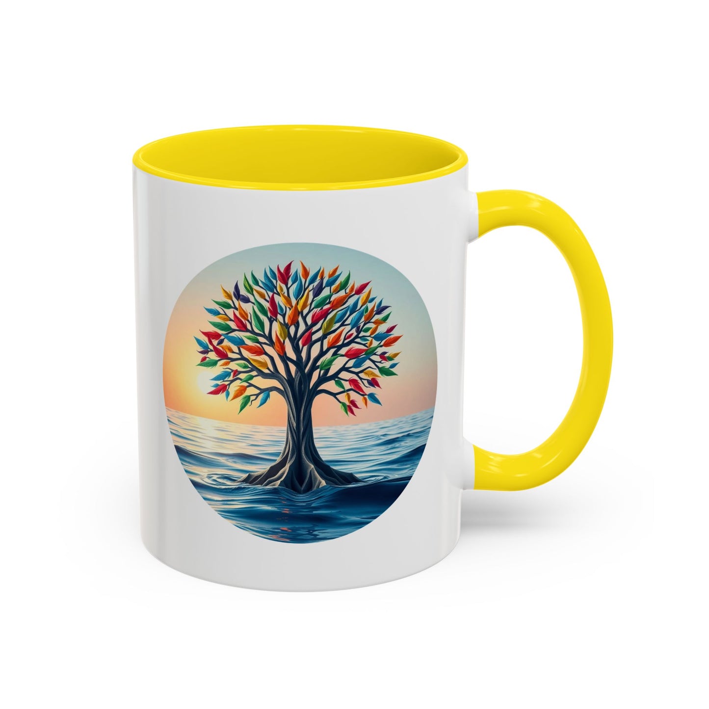 Chakra Stones Tree of Life Accent Coffee Mug - 11oz Perfect for Nature Lovers & Cozy Moments