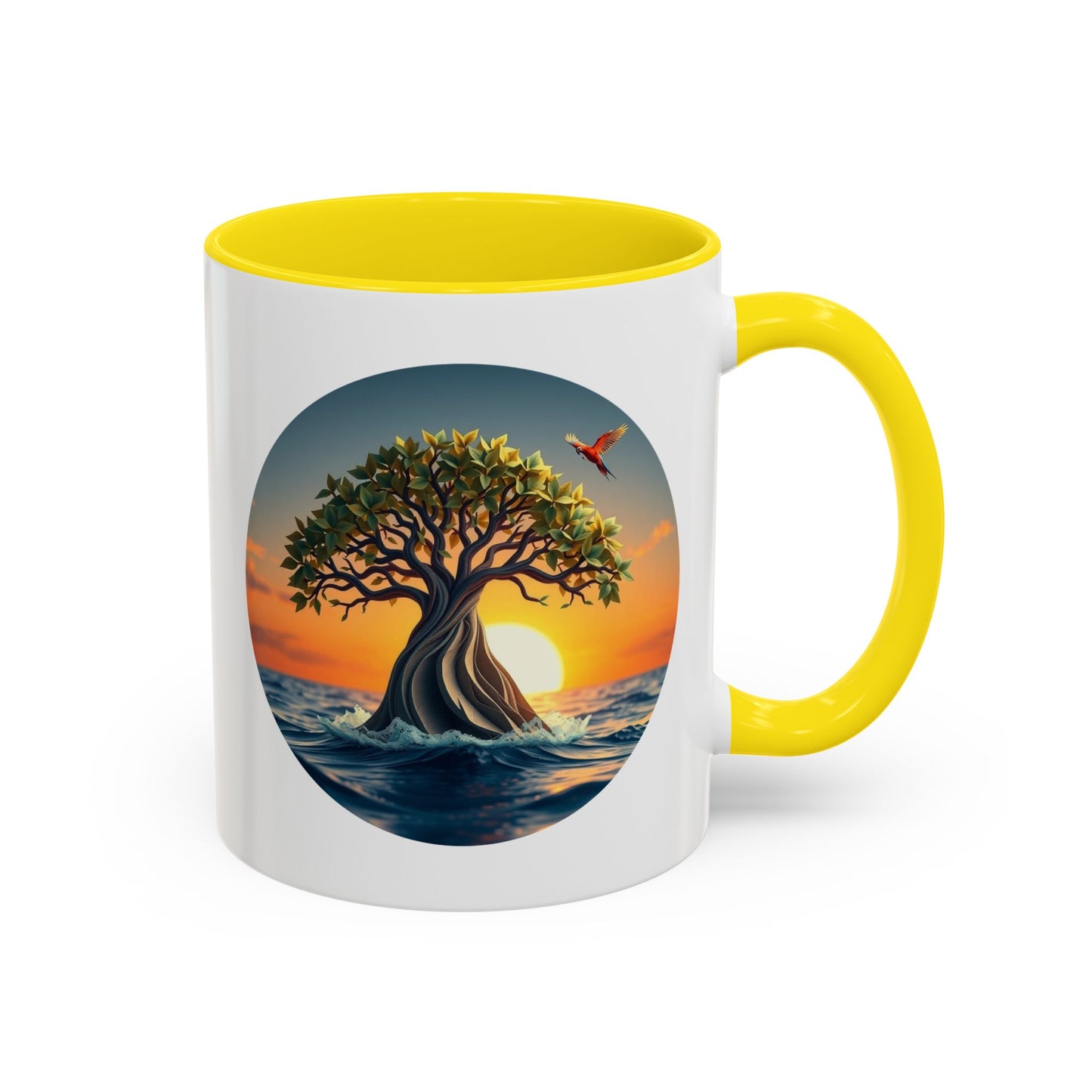 Wavy Water Tree of Life Accent Coffee Mug - 11oz Perfect for Nature Lovers & Cozy Moments