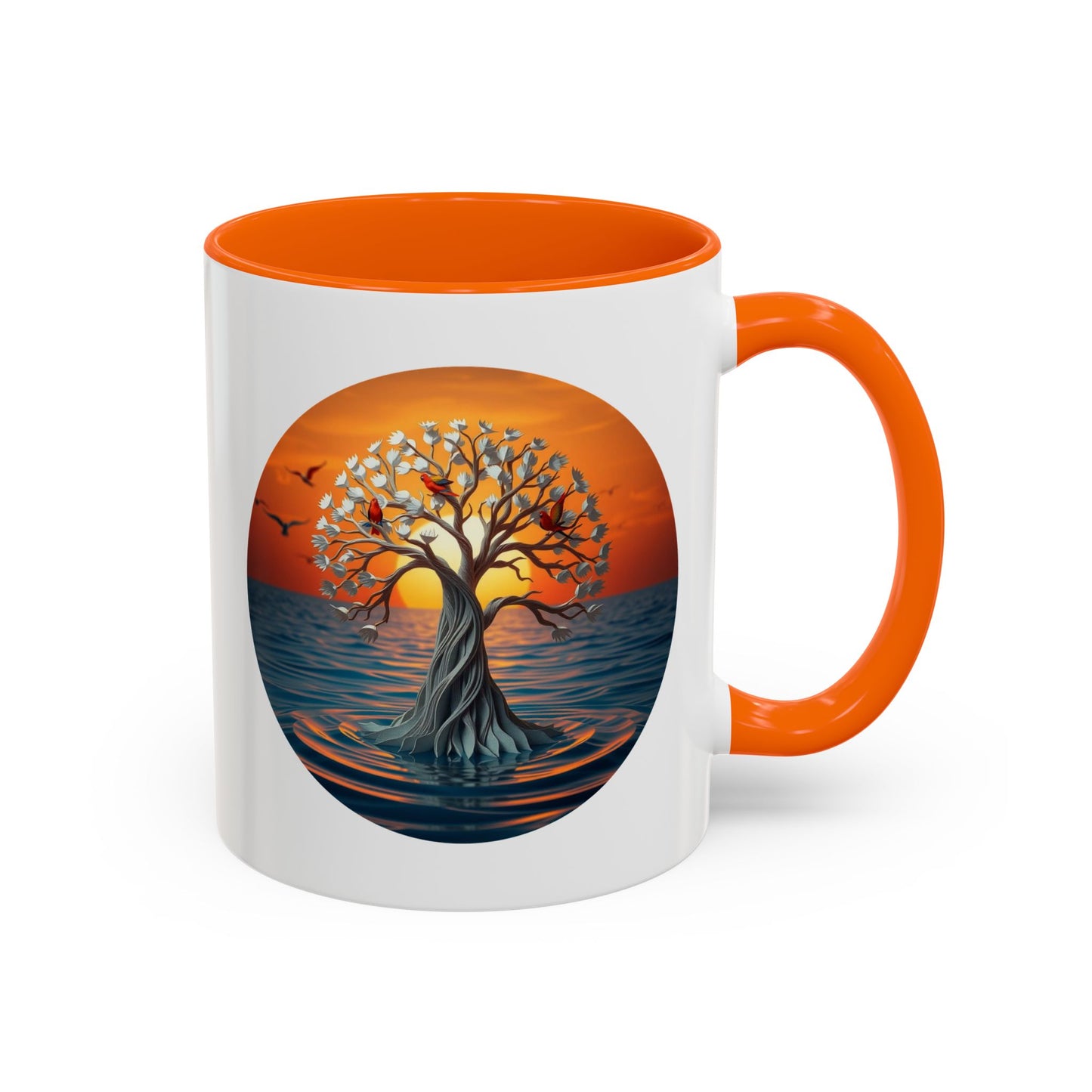 Bird Sunset Tree of Life Accent Coffee Mug - 11oz Perfect for Nature Lovers & Cozy Moments