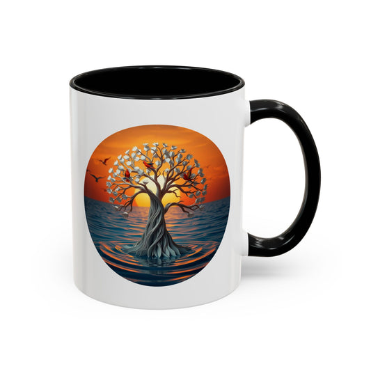 Bird Sunset Tree of Life Accent Coffee Mug - 11oz Perfect for Nature Lovers & Cozy Moments