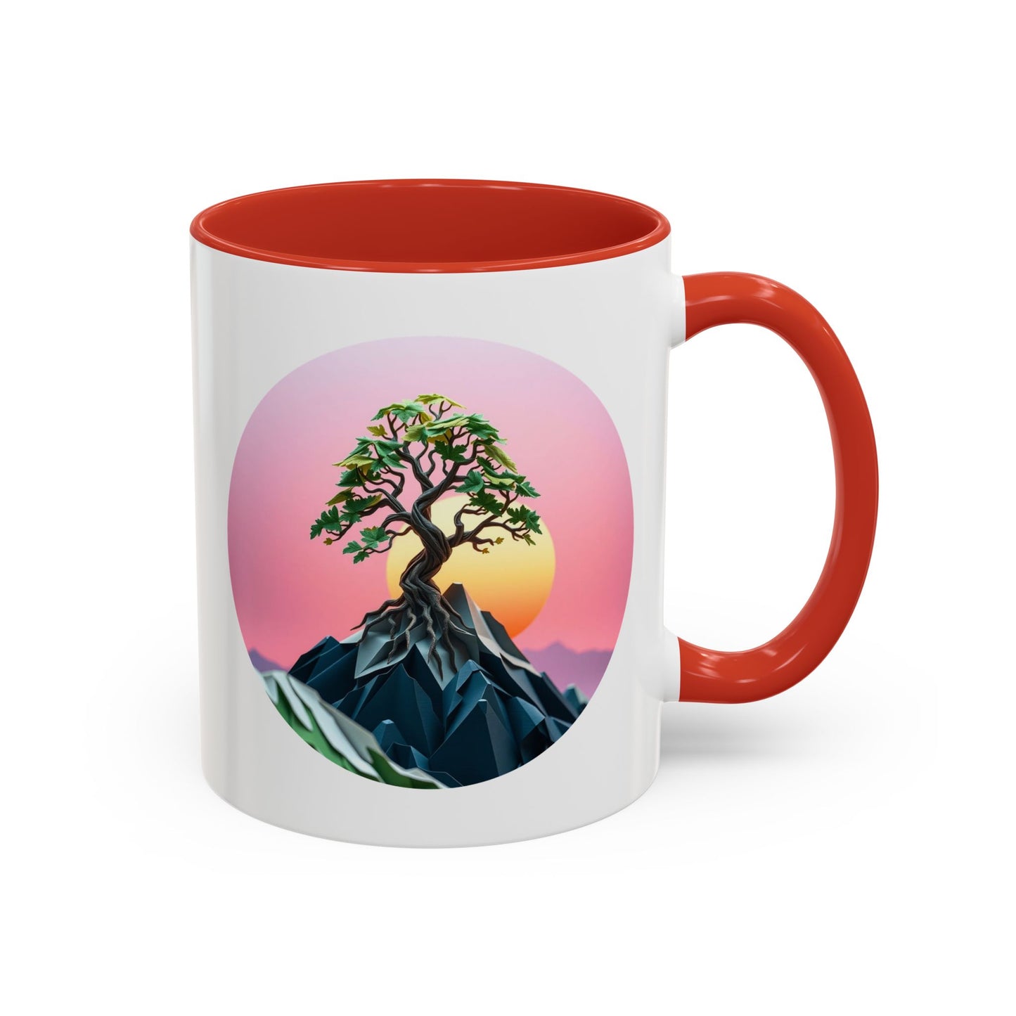 Sunset Mountain Tree of Life Accent Coffee Mug - 11oz Perfect for Nature Lovers & Cozy Moments