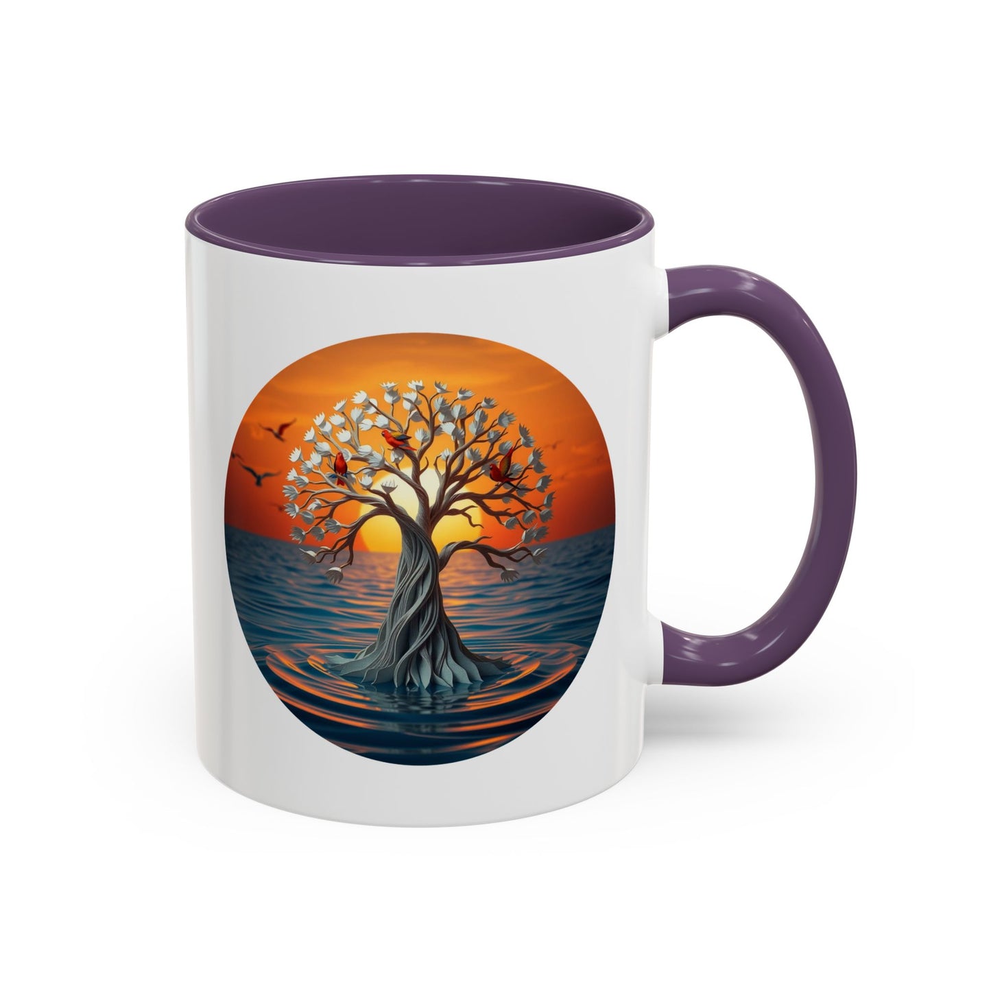 Bird Sunset Tree of Life Accent Coffee Mug - 11oz Perfect for Nature Lovers & Cozy Moments