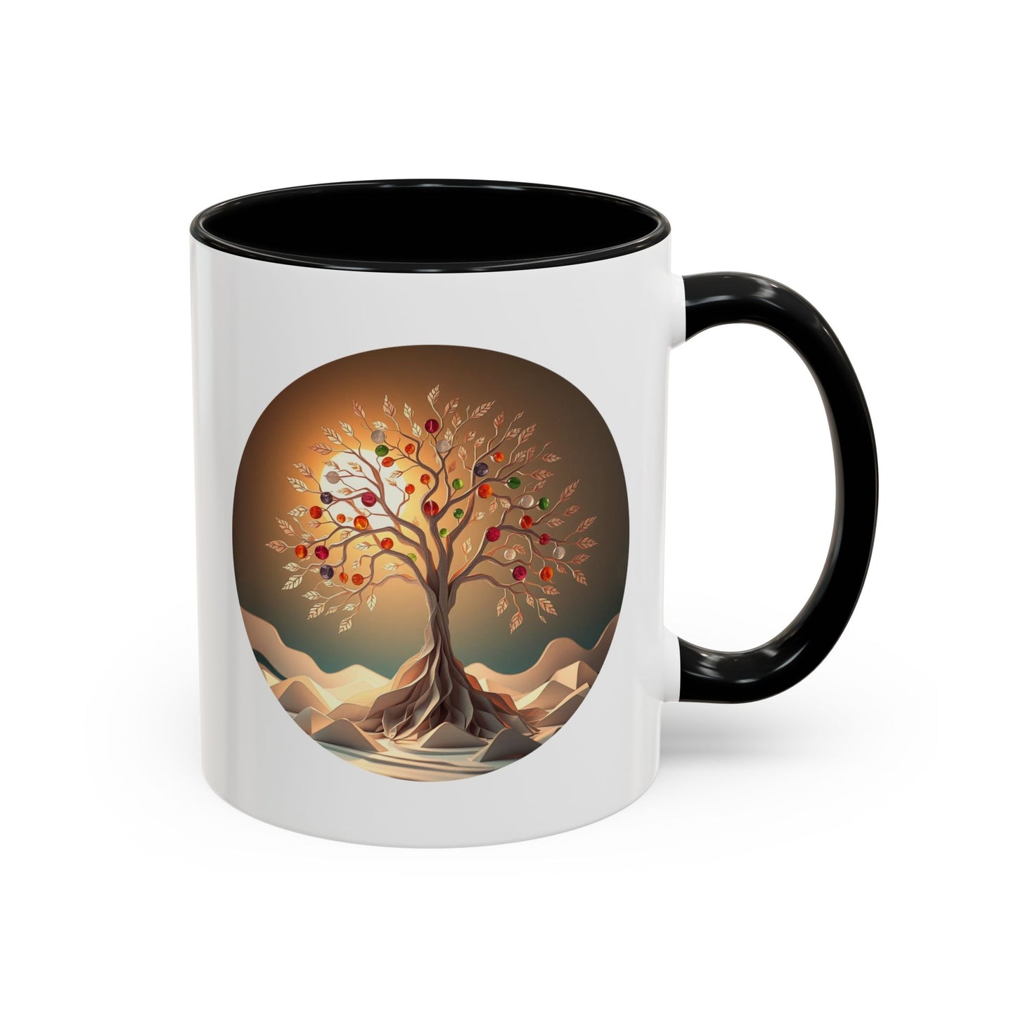 Colorful Marbles Tree of Life Accent Coffee Mug - 11oz Perfect for Nature Lovers & Cozy Moments