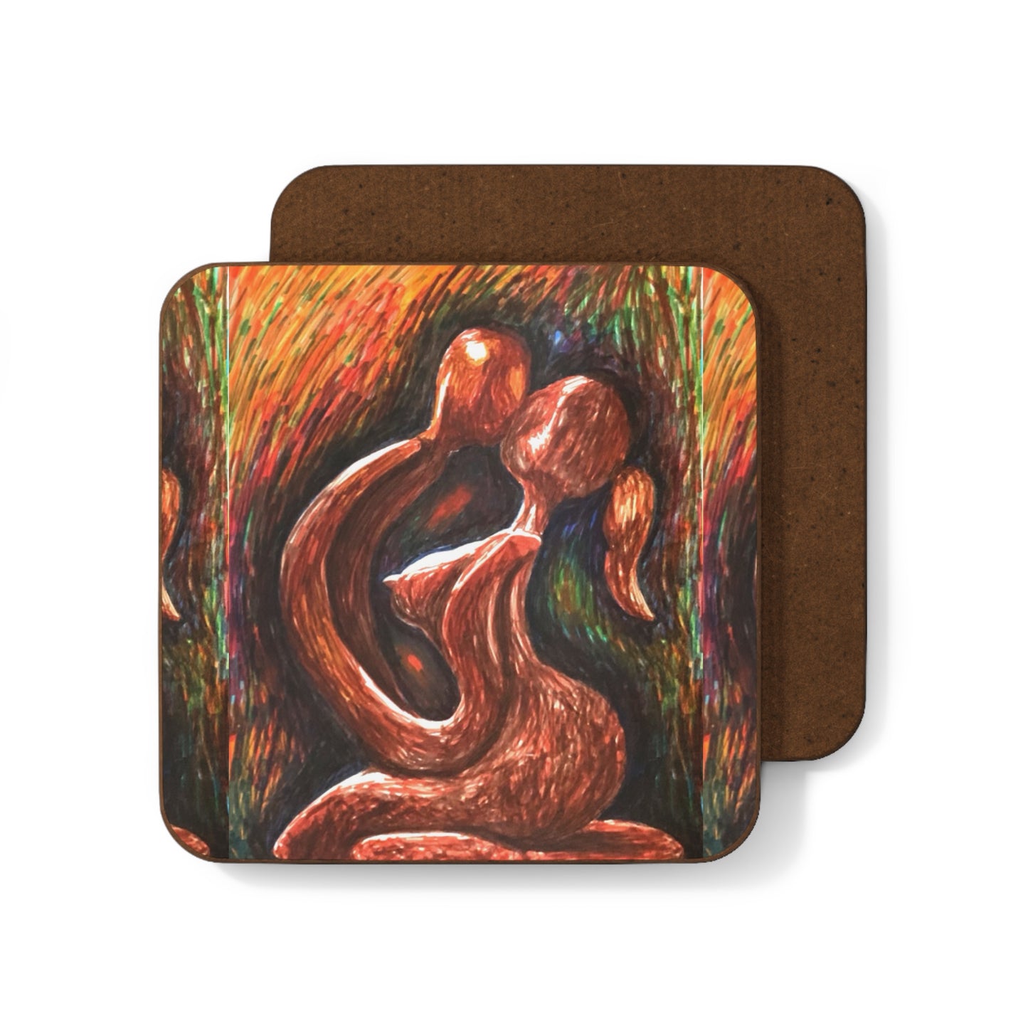 Romantic Art Coaster Set - Hardboard Drink Coasters with Couple Design