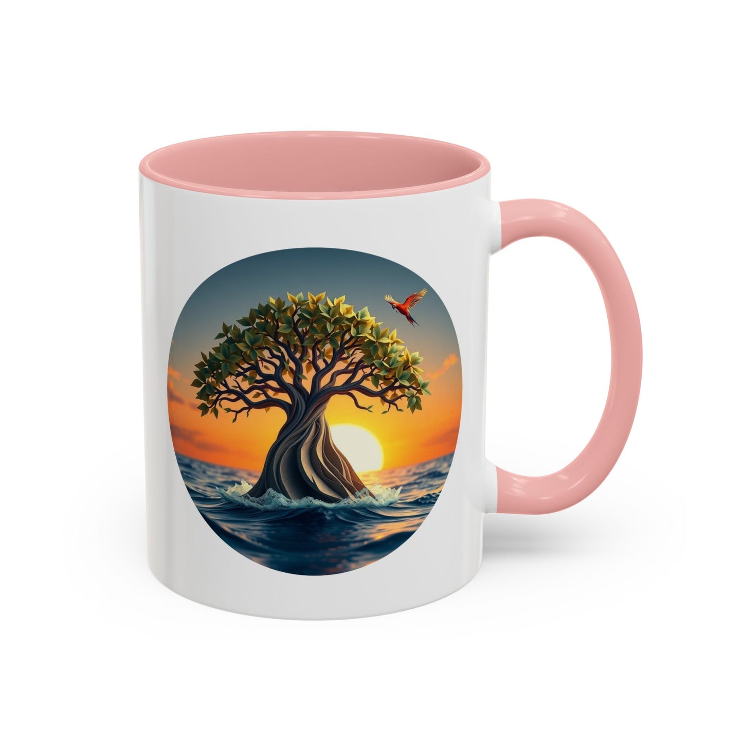 Wavy Water Tree of Life Accent Coffee Mug - 11oz Perfect for Nature Lovers & Cozy Moments