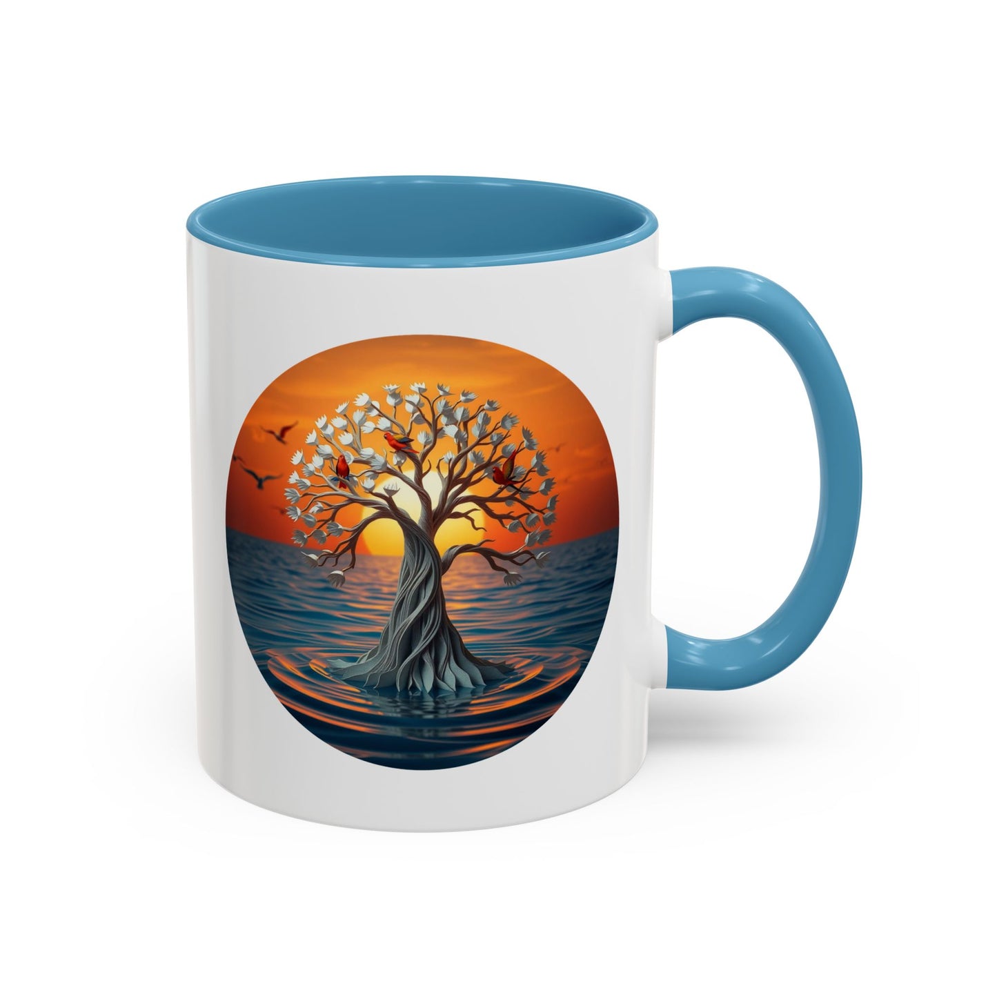 Bird Sunset Tree of Life Accent Coffee Mug - 11oz Perfect for Nature Lovers & Cozy Moments