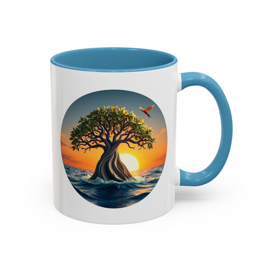Wavy Water Tree of Life Accent Coffee Mug - 11oz Perfect for Nature Lovers & Cozy Moments