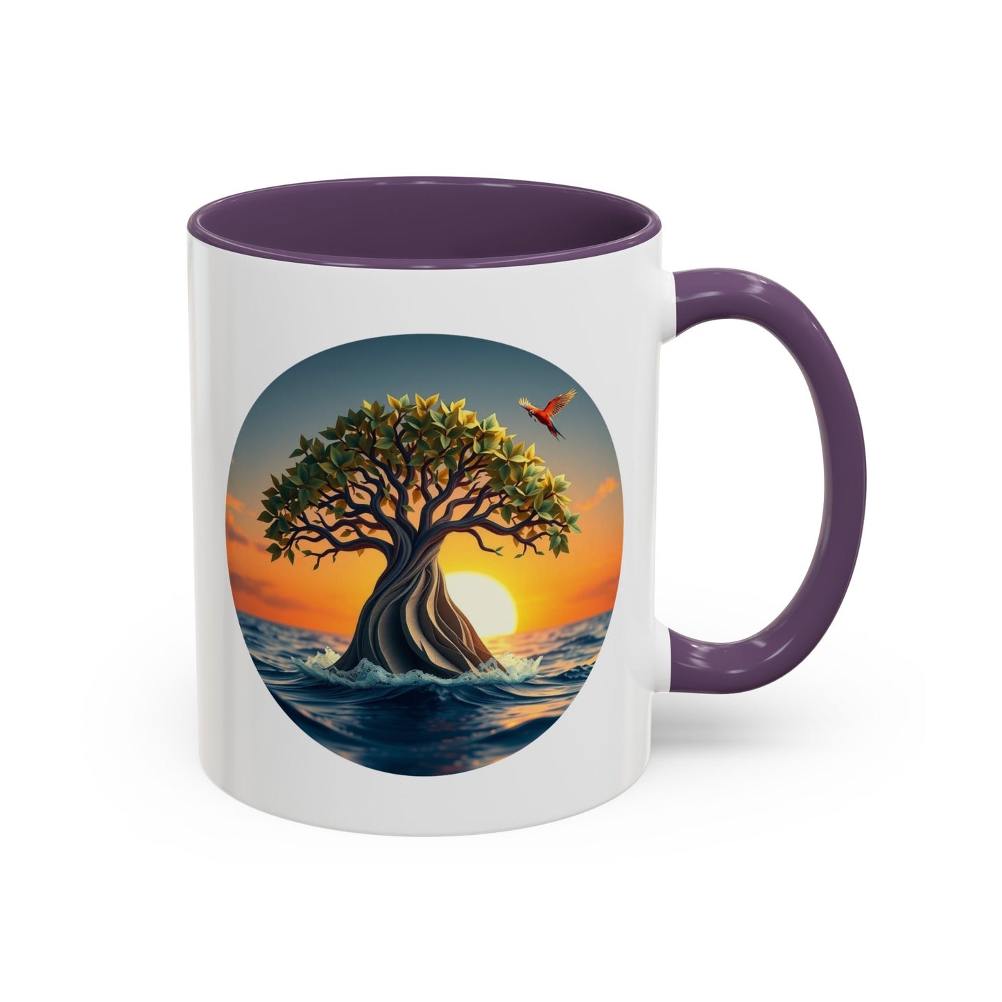 Wavy Water Tree of Life Accent Coffee Mug - 11oz Perfect for Nature Lovers & Cozy Moments