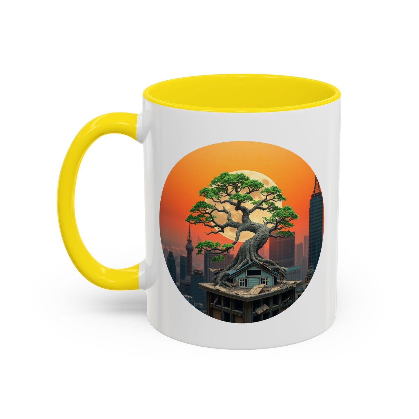 Bonsai Sunrise Tree of Life Accent Coffee Mug - 11oz Perfect for Nature Lovers & Cozy Moments