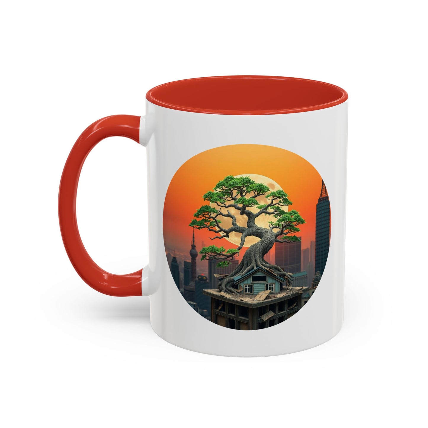 Bonsai Sunrise Tree of Life Accent Coffee Mug - 11oz Perfect for Nature Lovers & Cozy Moments
