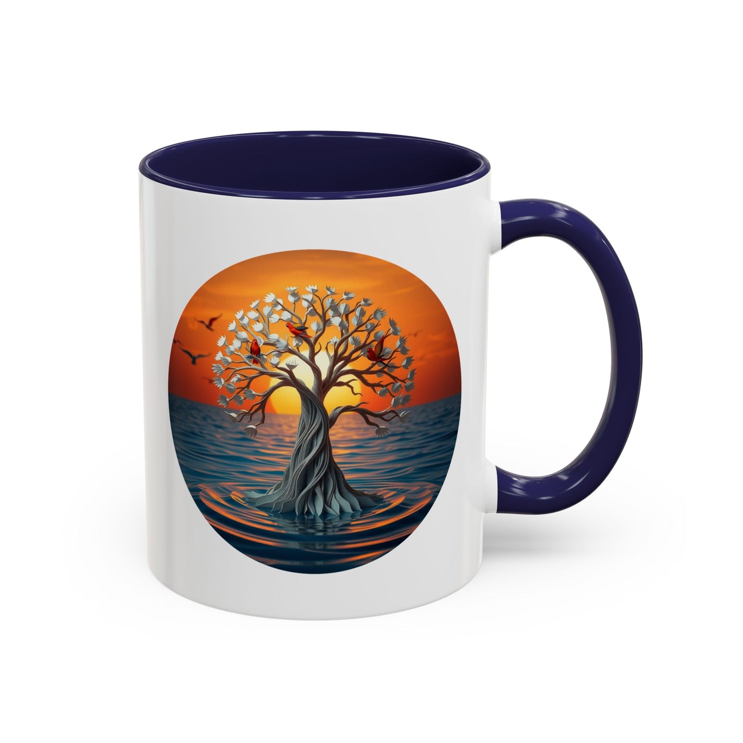 Bird Sunset Tree of Life Accent Coffee Mug - 11oz Perfect for Nature Lovers & Cozy Moments