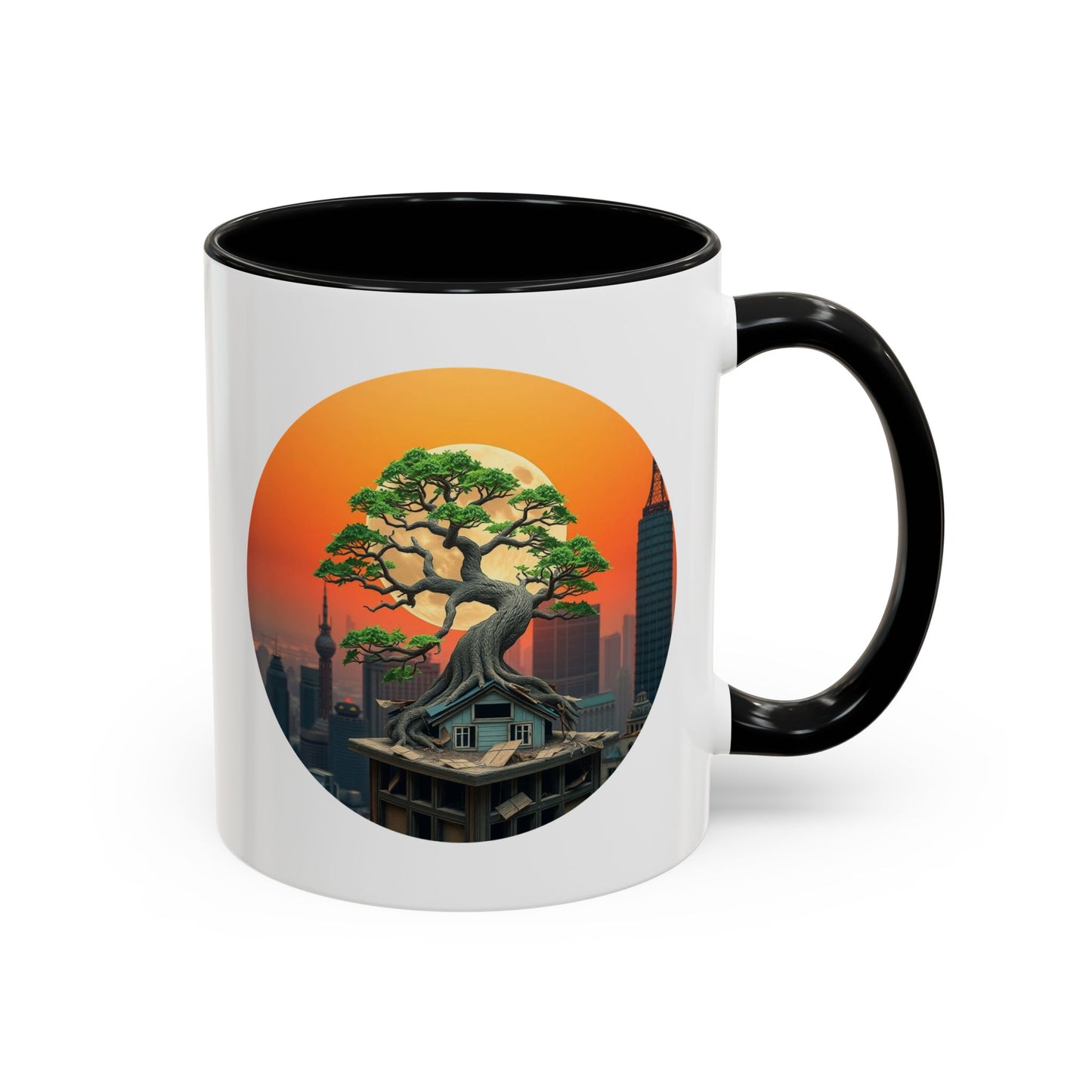 Bonsai Sunrise Tree of Life Accent Coffee Mug - 11oz Perfect for Nature Lovers & Cozy Moments