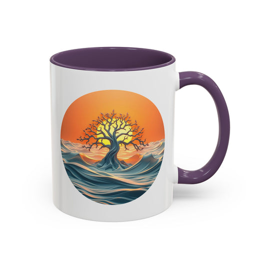 Sunset Wave Tree of Life Accent Coffee Mug - 11oz Perfect for Nature Lovers & Cozy Moments