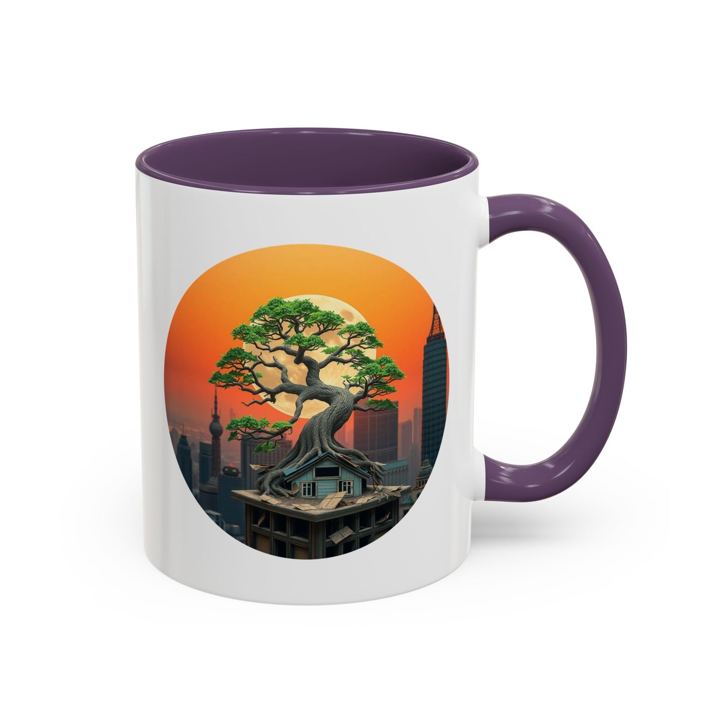 Bonsai Sunrise Tree of Life Accent Coffee Mug - 11oz Perfect for Nature Lovers & Cozy Moments